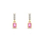 14K Gold Pink Sapphire Rectangular Earrings