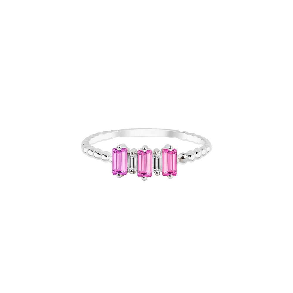 Pink Sapphire Baguette Ring / Diamond Pink Ring