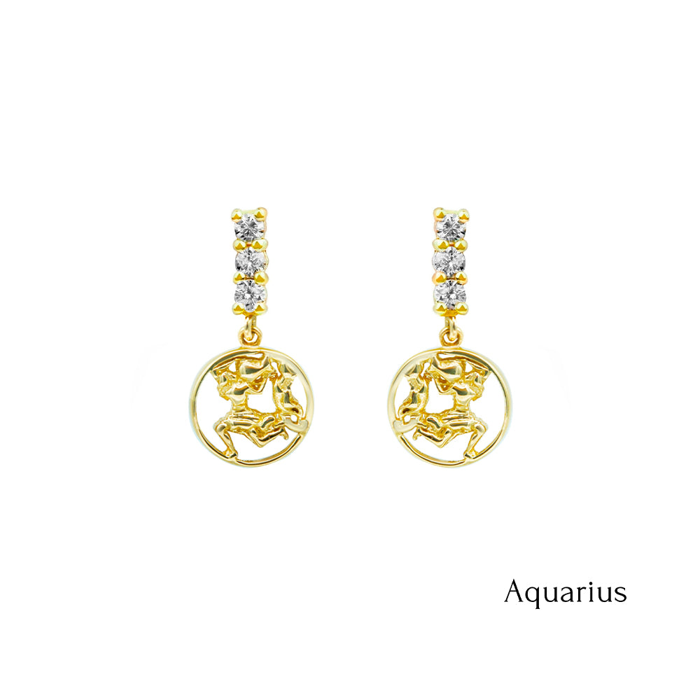 14K Gold Diamond Aquarius Earrings