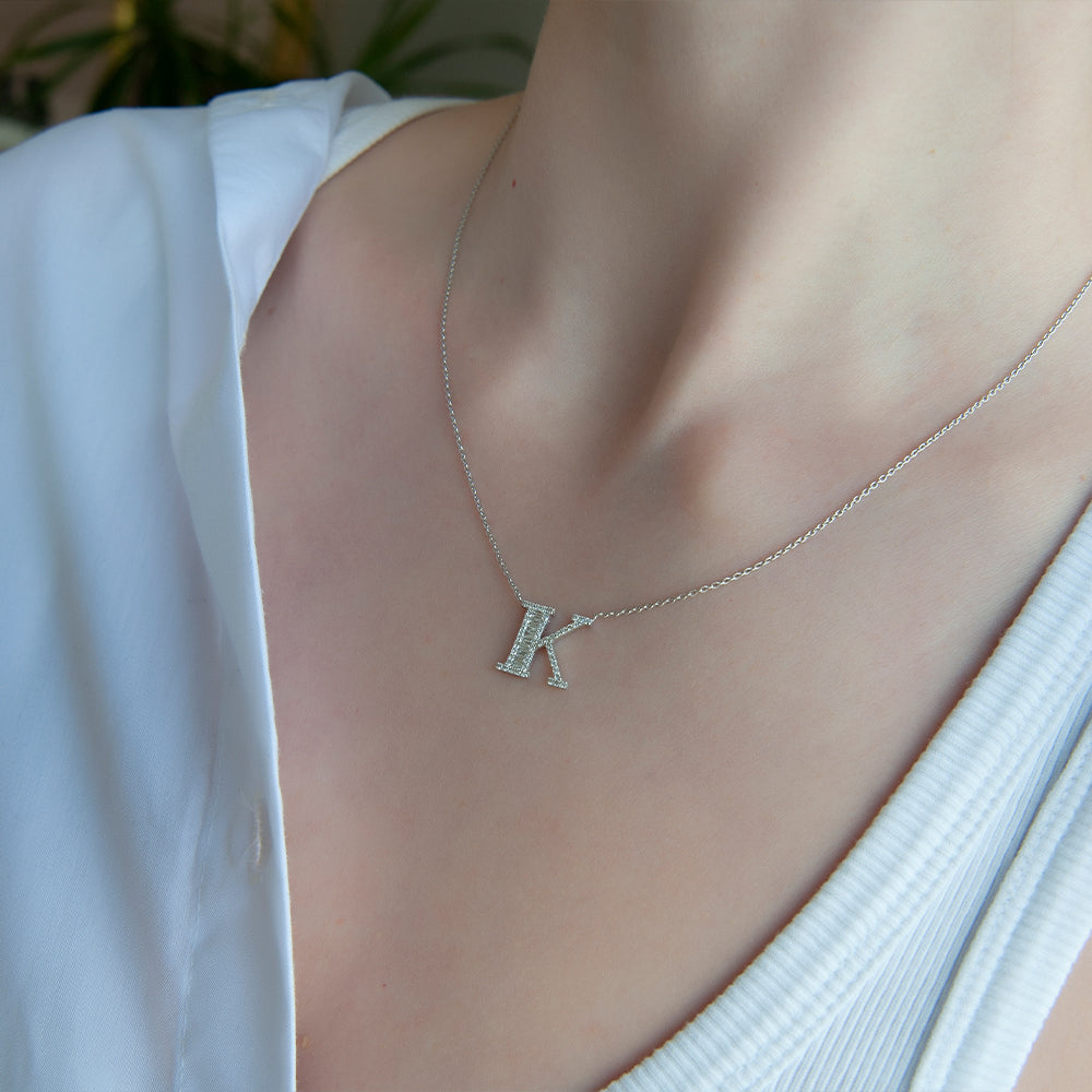 14K Gold Diamond Initial K Necklace
