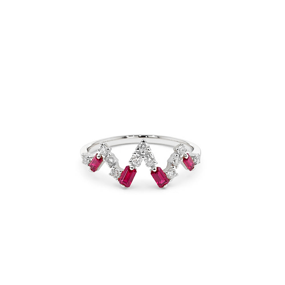 Gold Diamond Ruby V Shape Ring, 14K Solid Gold Ruby Ring