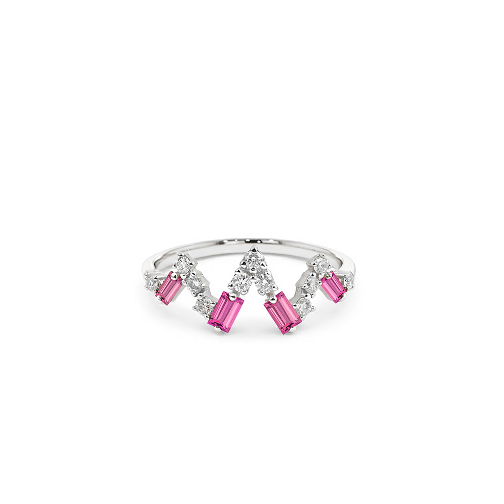 Minimalist Pink Sapphire Diamond Ring, 14K Gold Pink Gemstone Ring