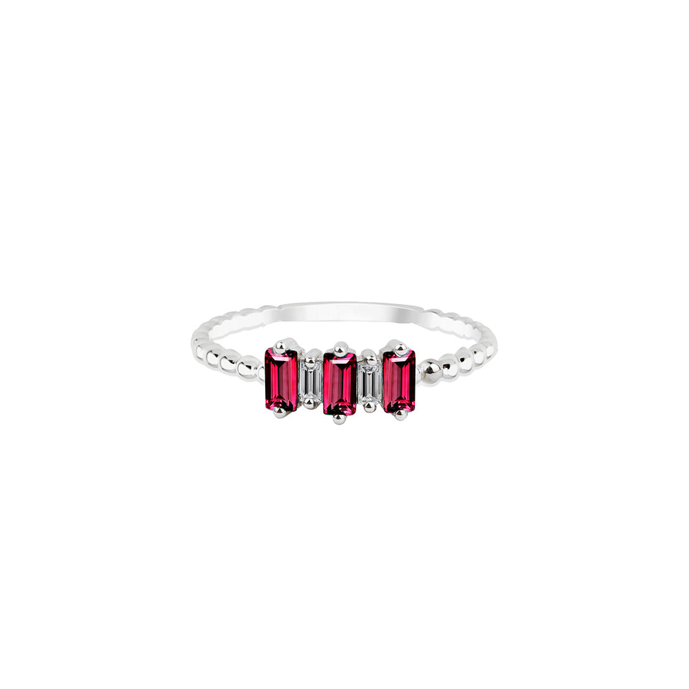 14K Gold Diamond Ruby Ring / Five Stone Baguette Setting