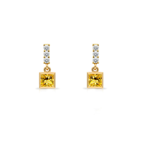 14K Gold Citrine Square Earrings
