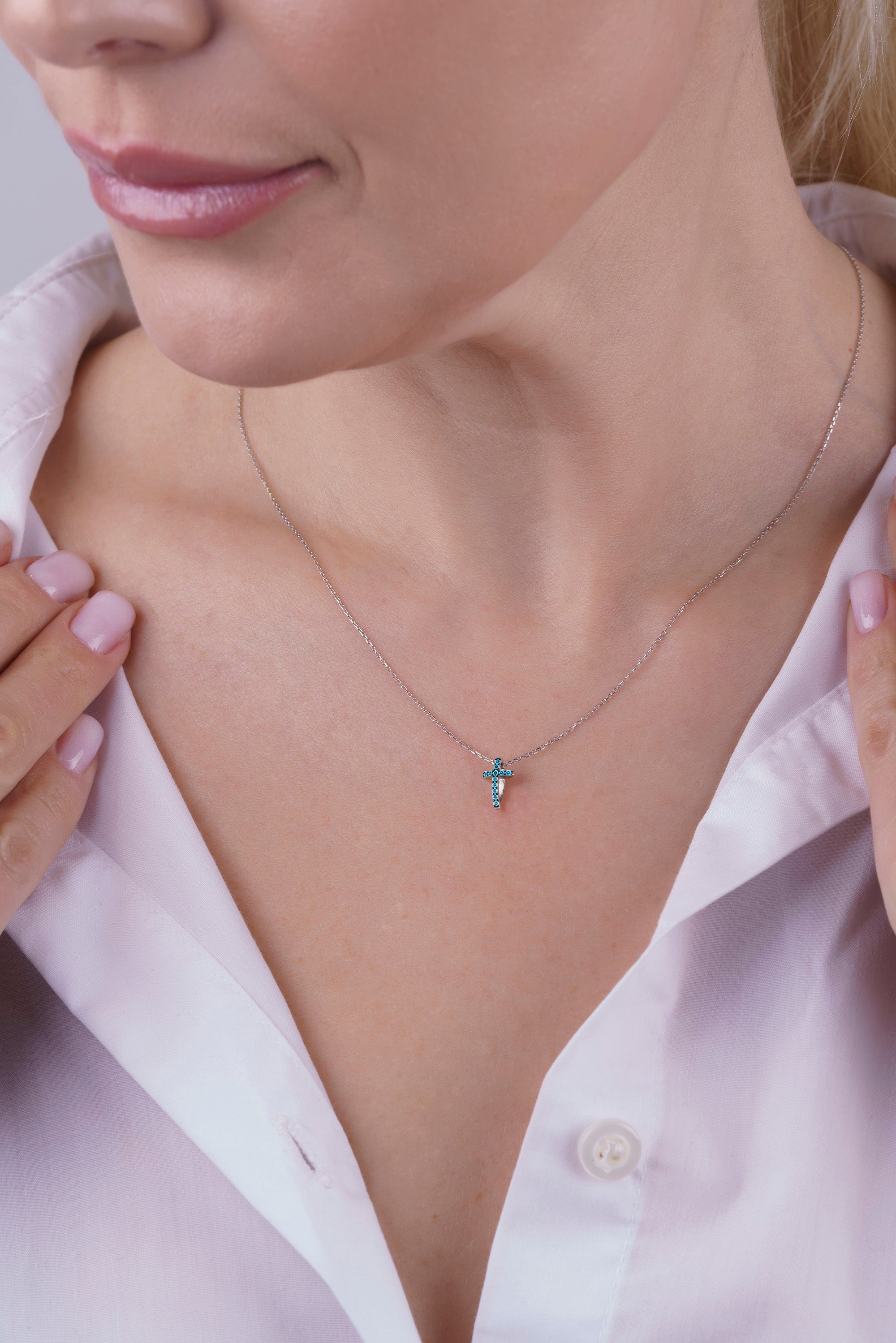 Minimalist Gold Aquamarine Cross Necklace