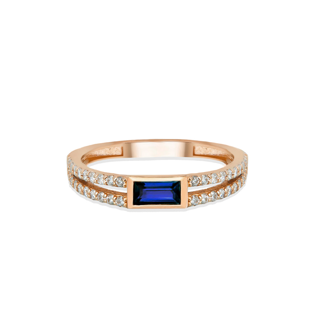 14K Gold Baguette Diamond Sapphire Ring