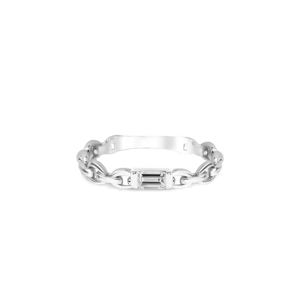 14K Gold White Sapphire Chain Ring