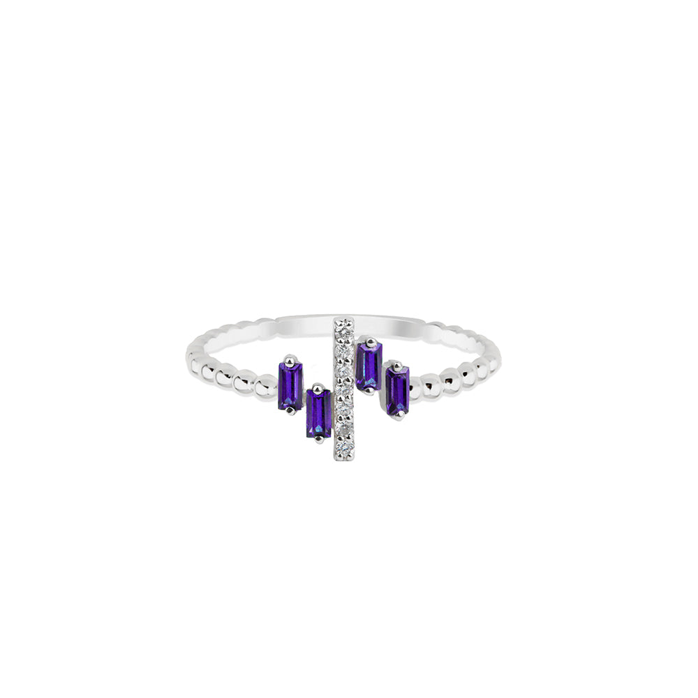 Amethyst Diamond Ring / 14K Gold Baguette Ring