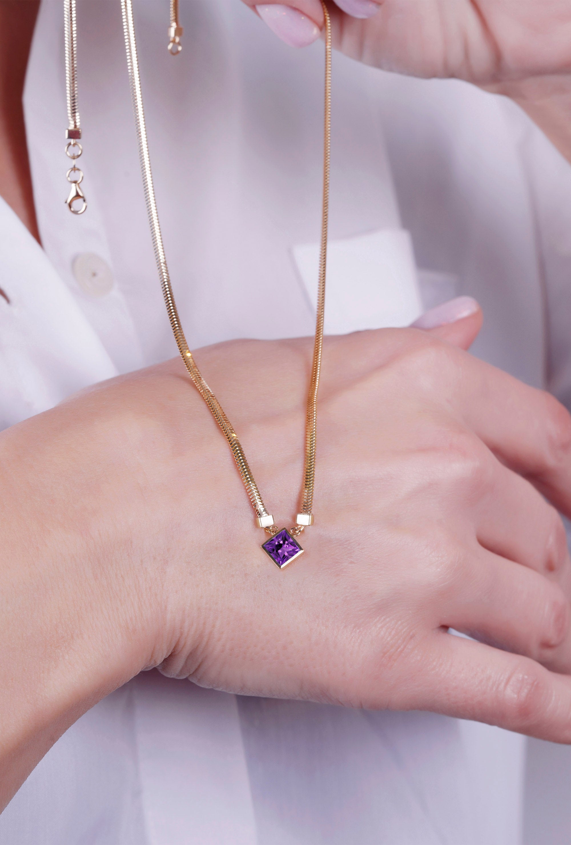 Amethyst Princess Cut Pendant Necklace