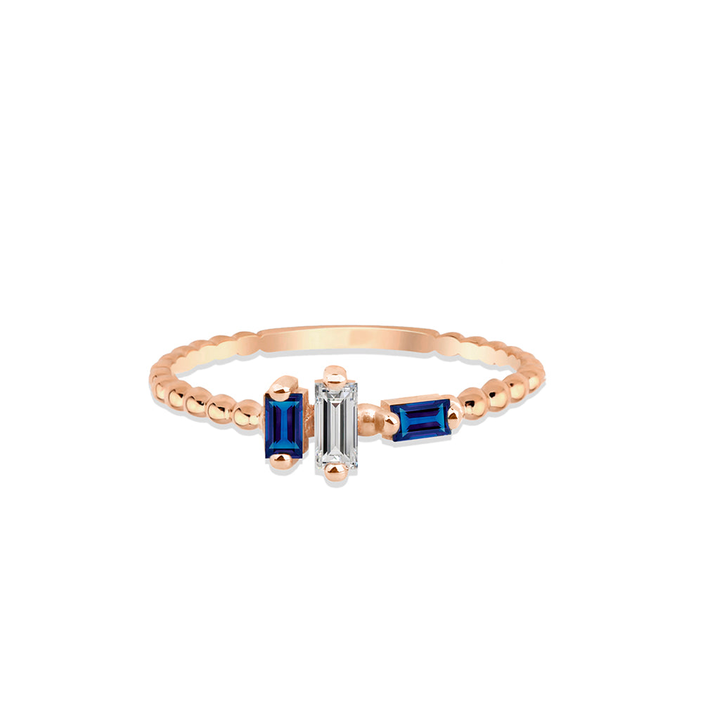 14K Gold Baguette Diamond Sapphire Ring