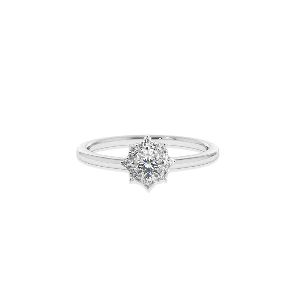 14K Gold White Sapphire Ring / Floral Diamond Halo Ring