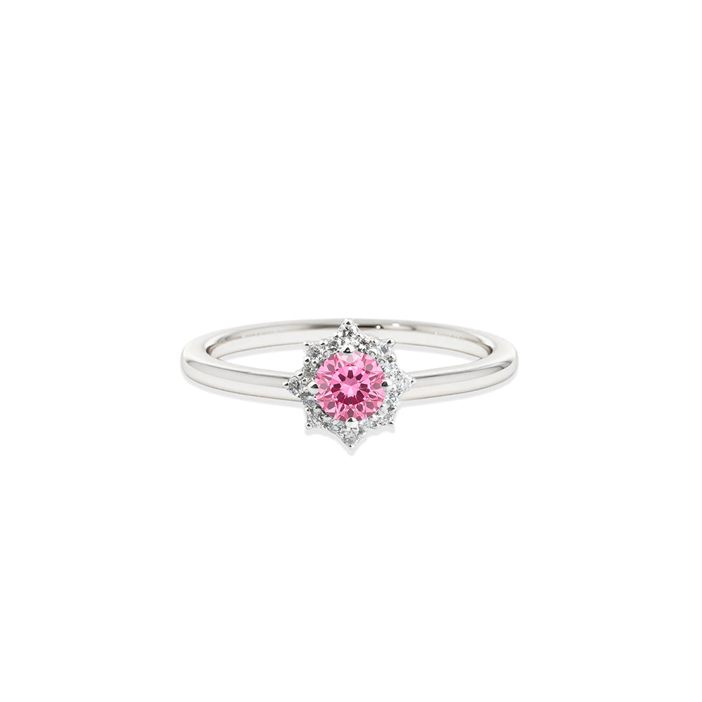 14K Gold Diamond Ring / Pink Sapphire Halo Ring