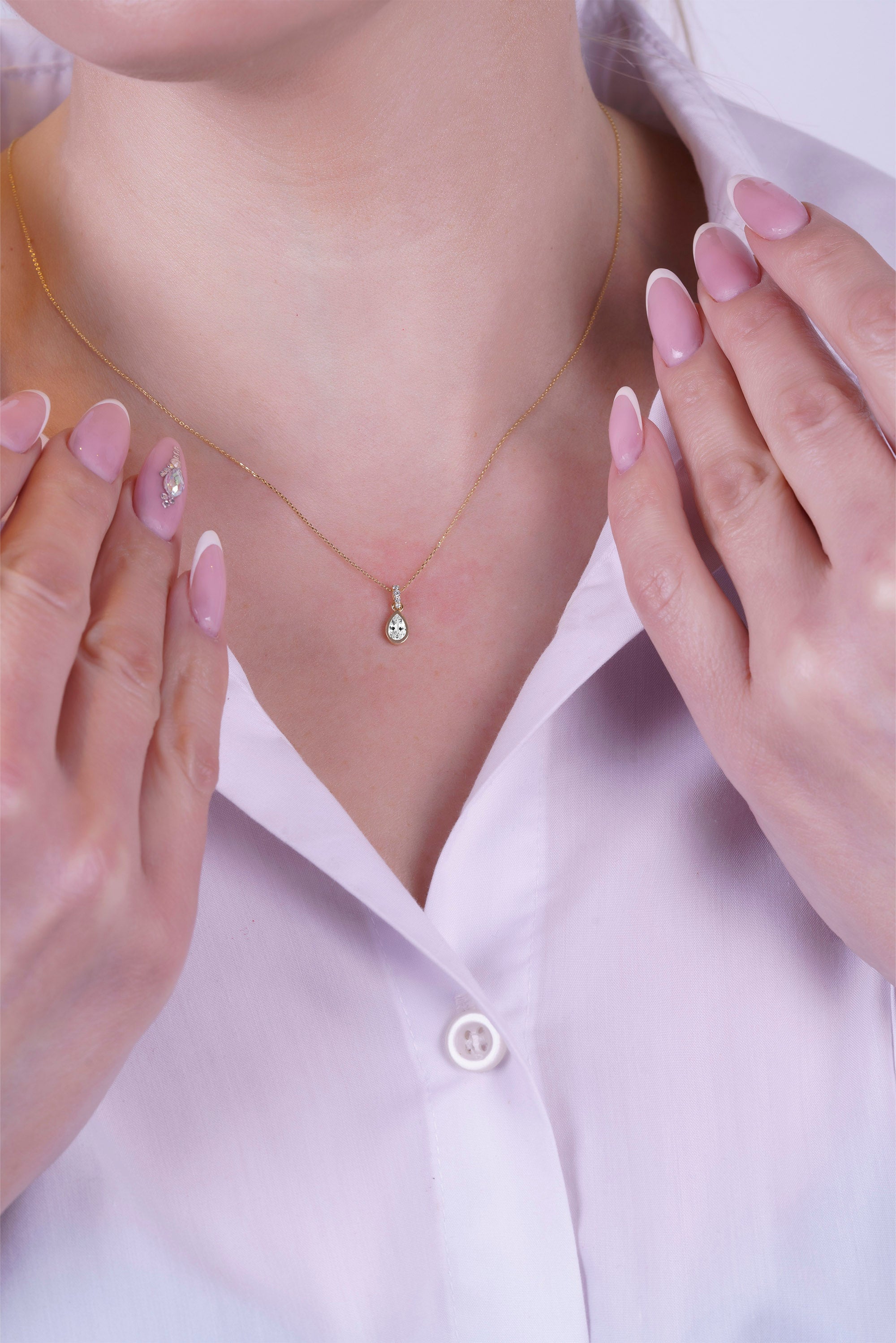 14K Gold White Sapphire Drop Necklace