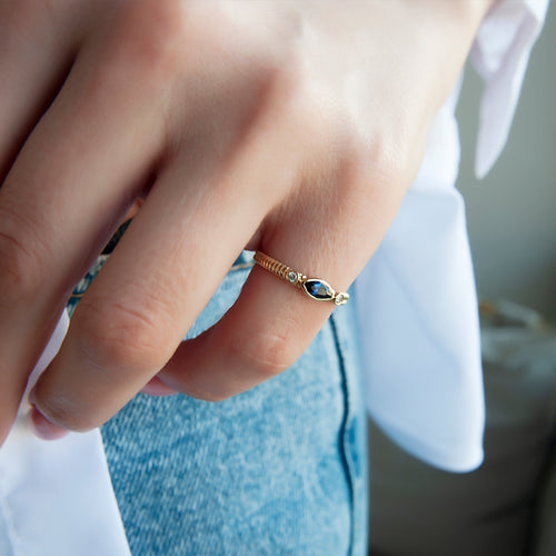 14K Gold Natural Sapphire Marquise Ring