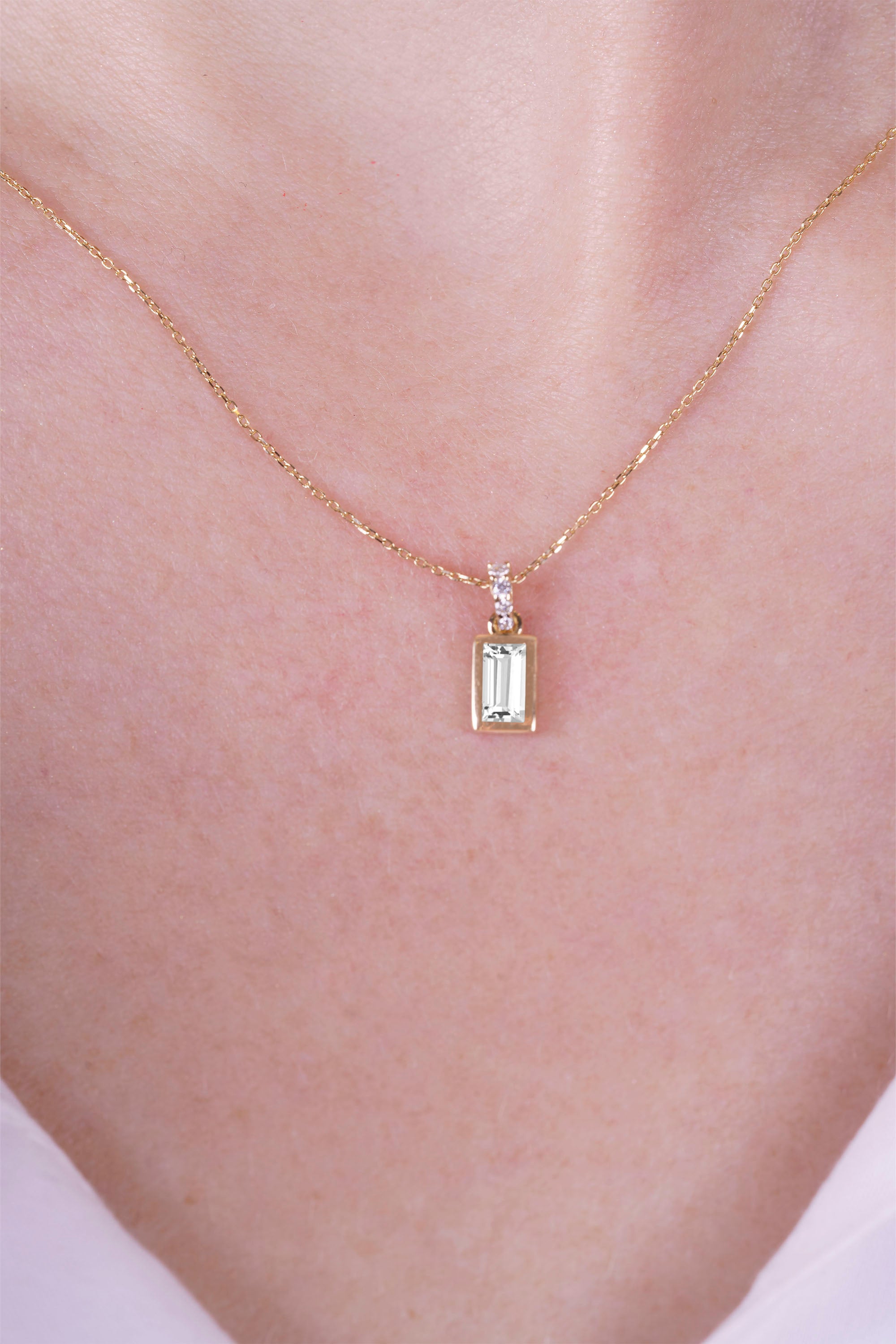 White Sapphire Bar Pendant Necklace, Dainty Diamond Necklace