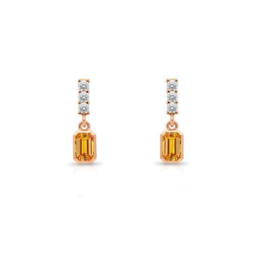14K Gold Citrine Rectangular Earrings