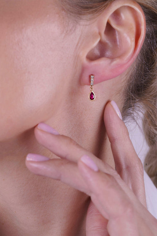 14K Gold Ruby Teardrop Earrings