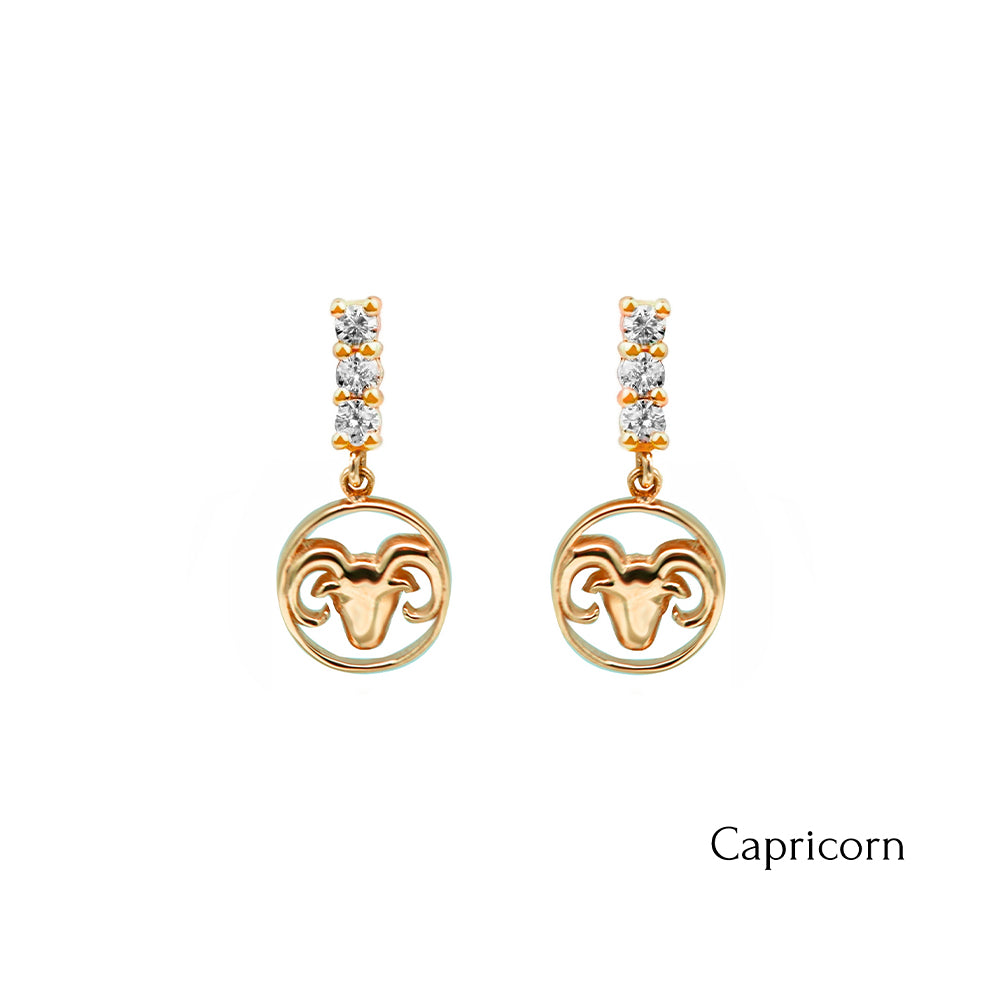 14K Gold Diamond Capricorn Earrings