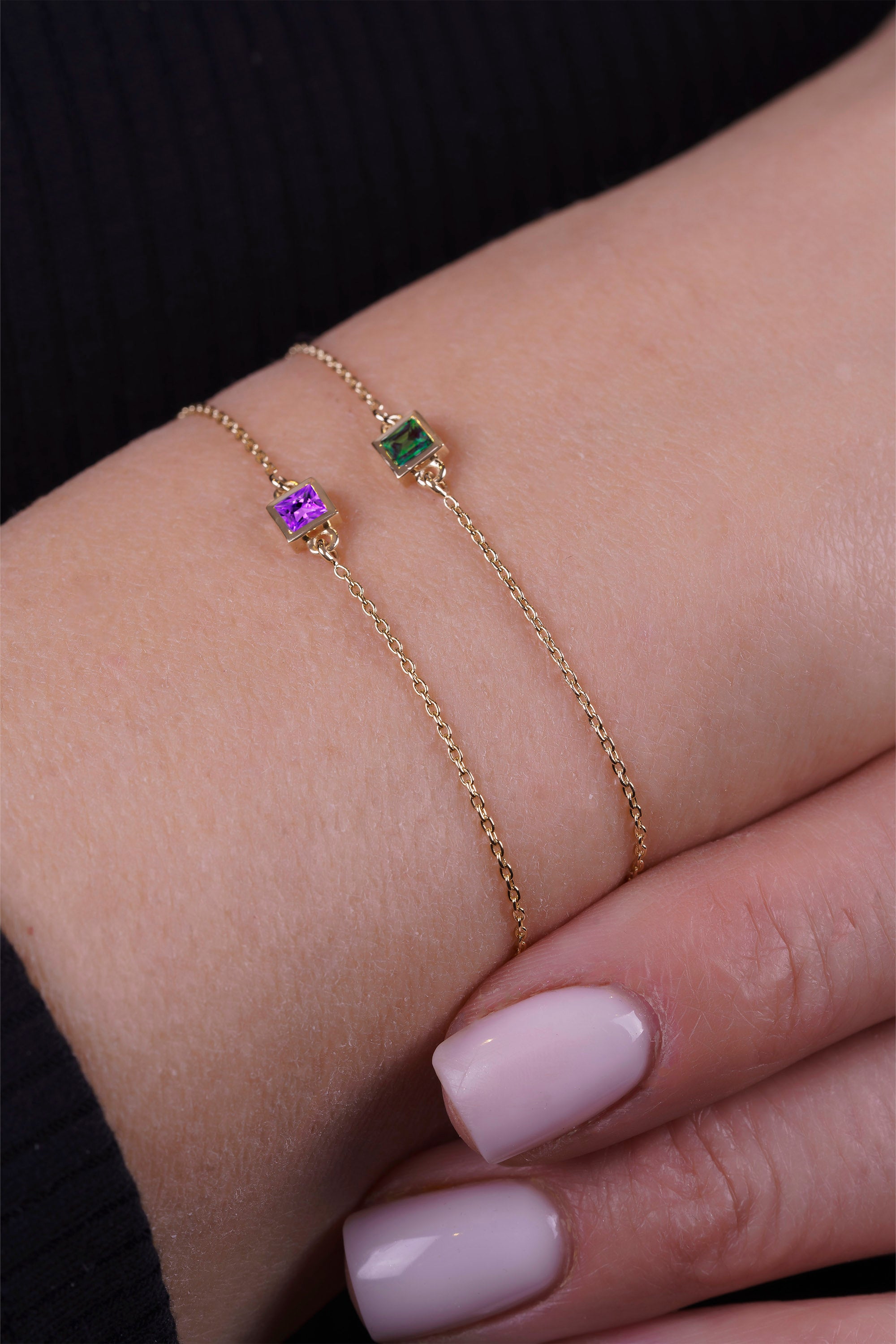 14K Gold Princess Cut Amethyst Bracelet