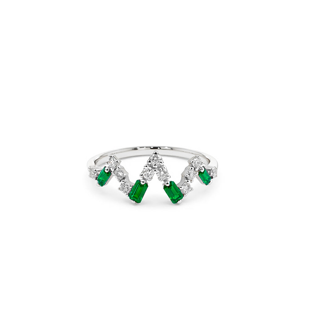 Gold Diamond Emerald Color V Shape Ring, 14K Solid Gold Emerald Ring