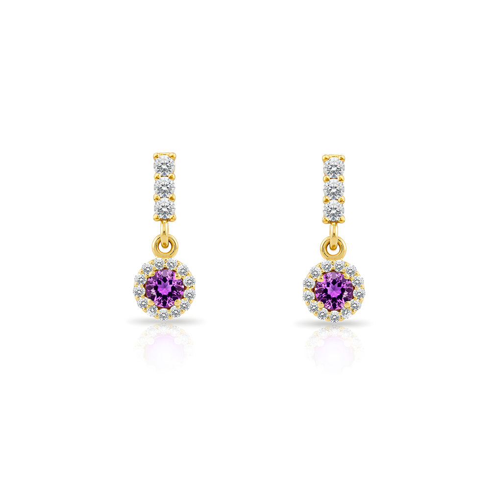 14K Gold Amethyst Halo Earrings