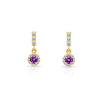 14K Gold Amethyst Halo Earrings