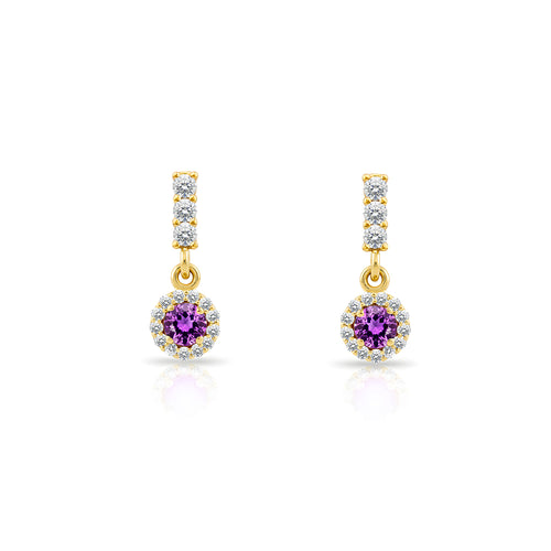 14K Gold Amethyst Halo Earrings