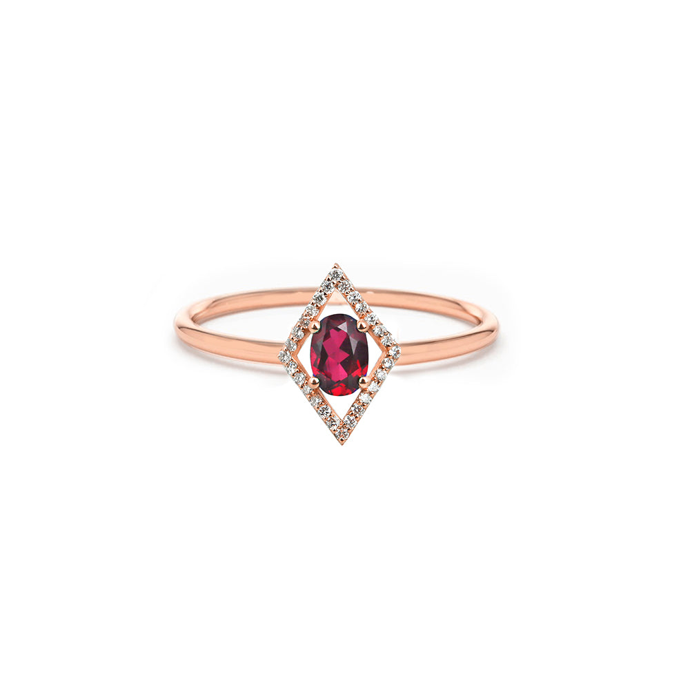 14K Gold Geometric Ruby Ring / Diamond Minimal Ring