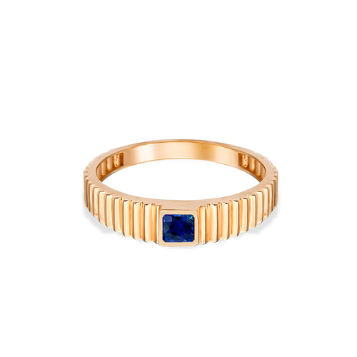 14K Gold Natural Sapphire Square Band Ring