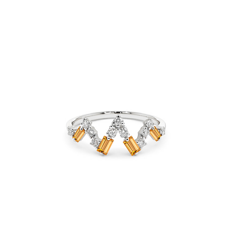 Citrine Diamond Crown Ring, Chevron Citrine Ring