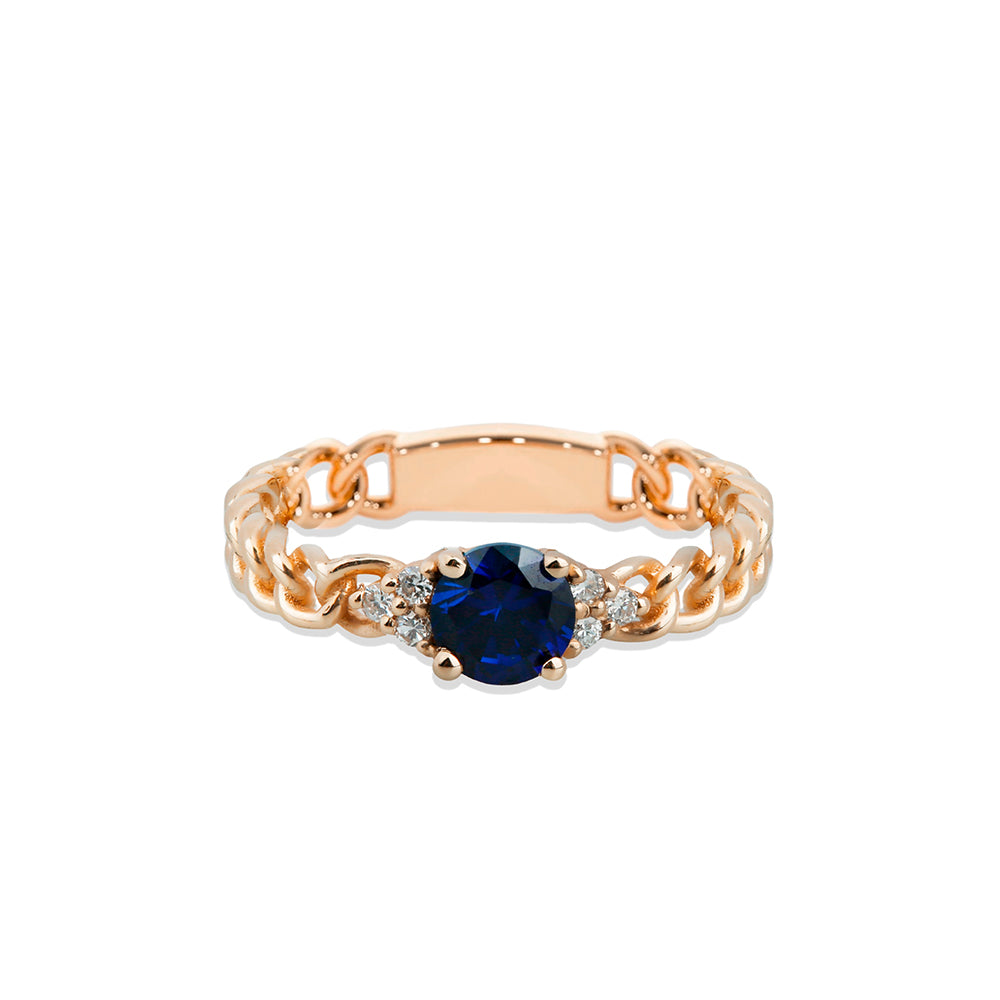 14K Gold Diamond Sapphire Chain Ring