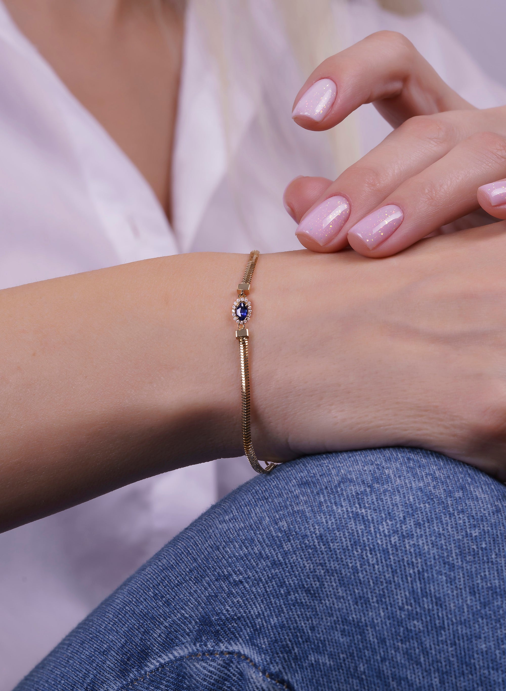 14K Gold Oval Sapphire Diamond Bracelet