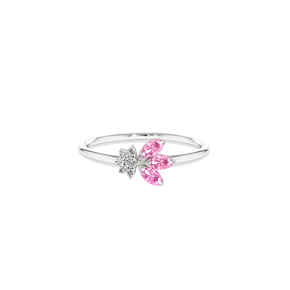 Diamond Pink Sapphire Leaf Ring / Anniversary Gift
