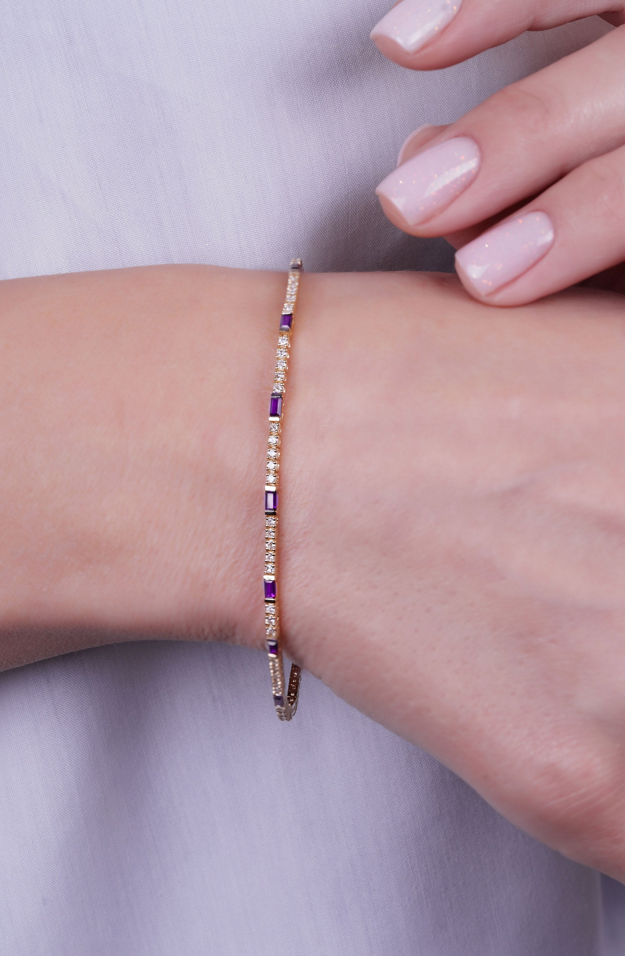 Natural Amethyst Diamond Tennis Bracelet