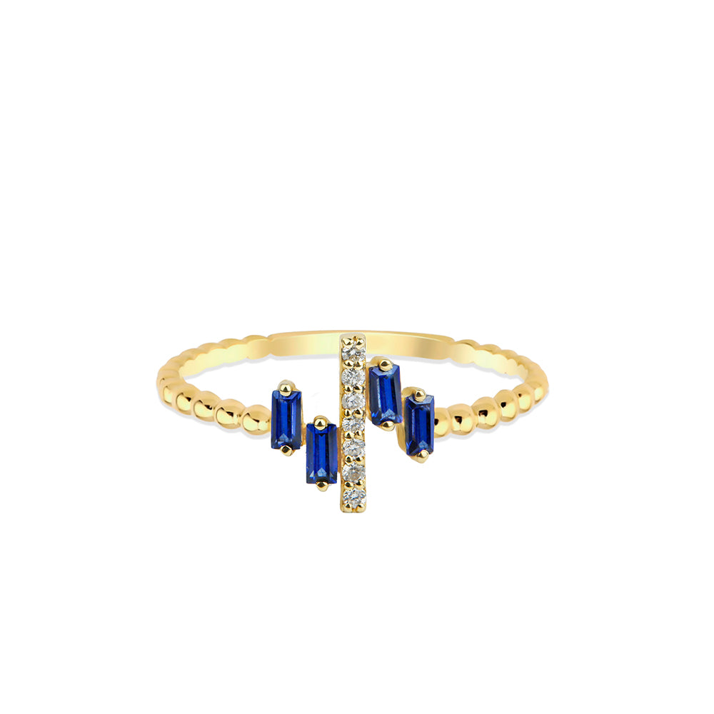 14K Solid Gold Diamond Sapphire Statement Ring