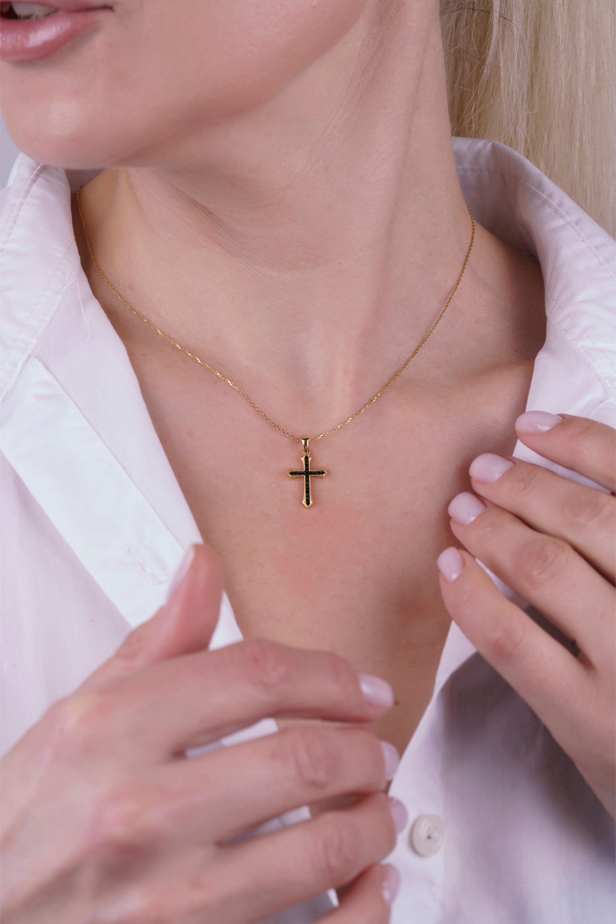 Traditional Black Diamond Cross Necklace / Christmas Gift