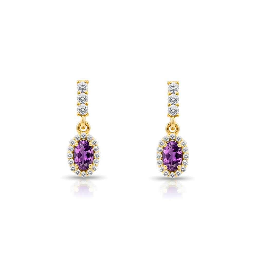 14K Gold Amethyst Oval Earrings