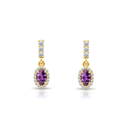 14K Gold Amethyst Oval Earrings