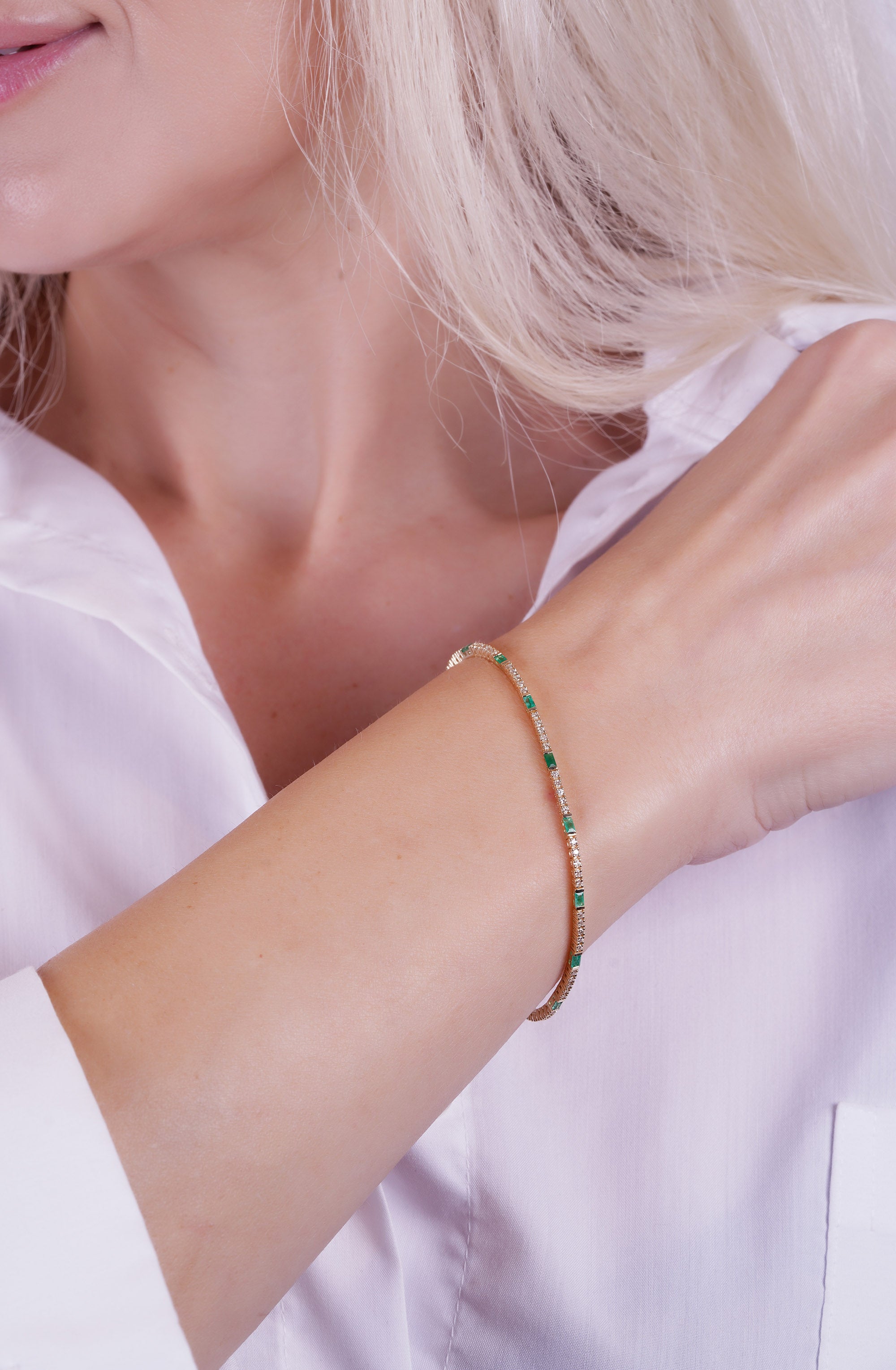 Natural Emerald Diamond Tennis Bracelet / Anniversary Gift