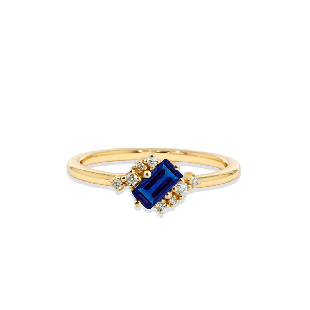 14K Gold Baguette Diamond Sapphire Ring