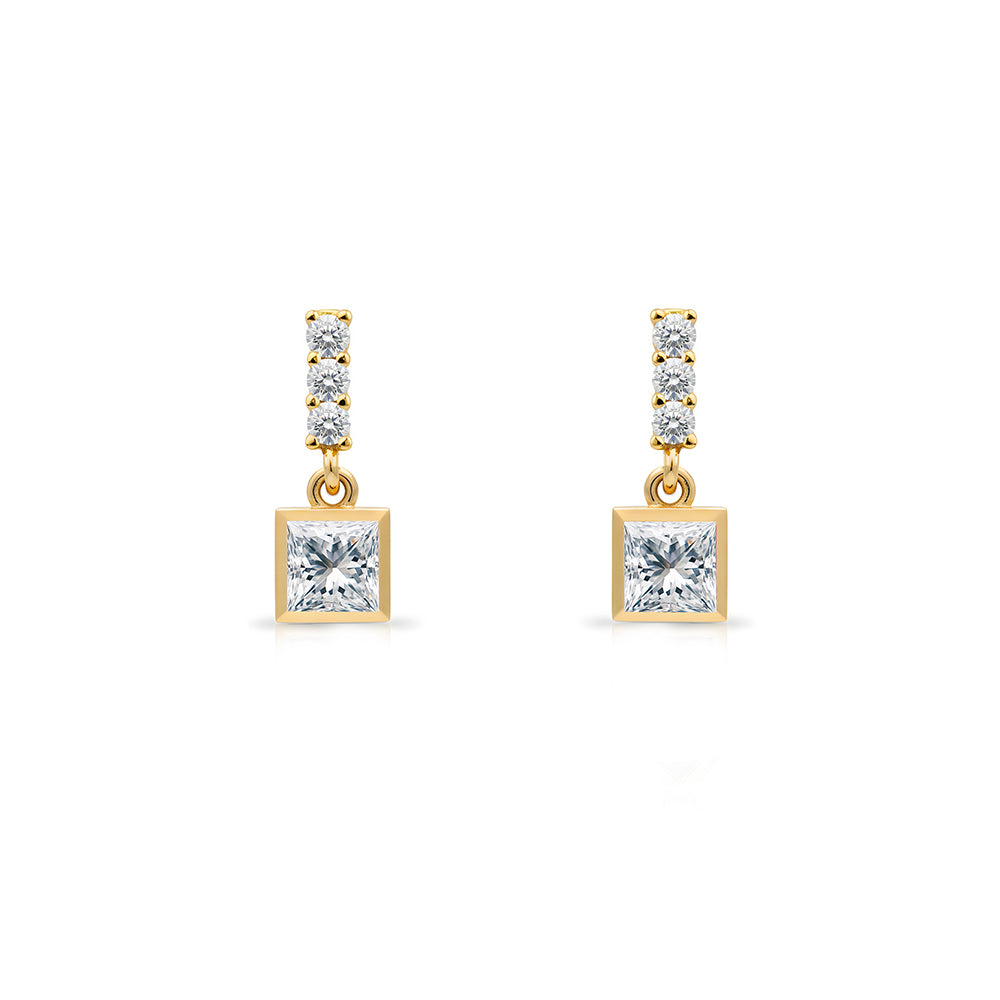 14K Gold White Sapphire Square Earrings