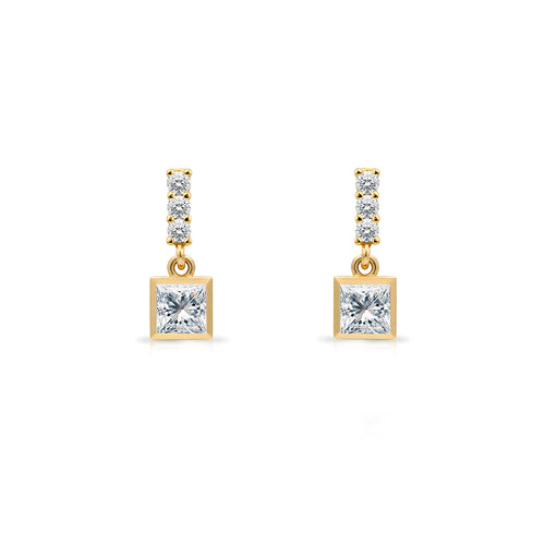 14K Gold White Sapphire Square Earrings