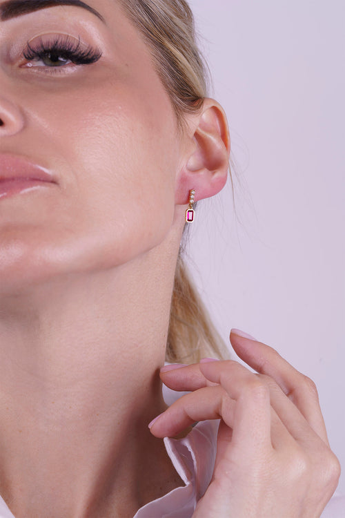 14K Gold Ruby Rectangular Earrings