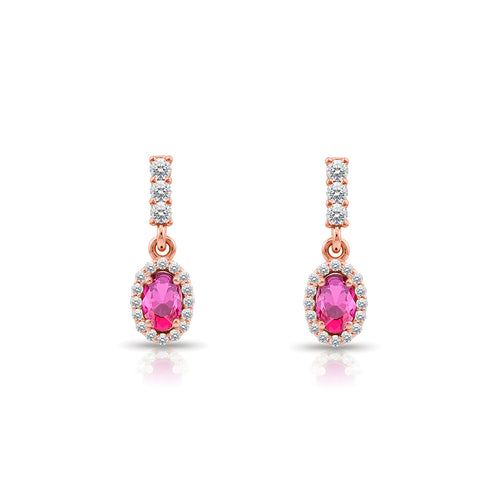 14K Gold Pink Sapphire Oval Earrings