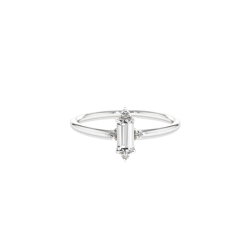 White Sapphire Baguette Ring / Diamond Wedding Ring