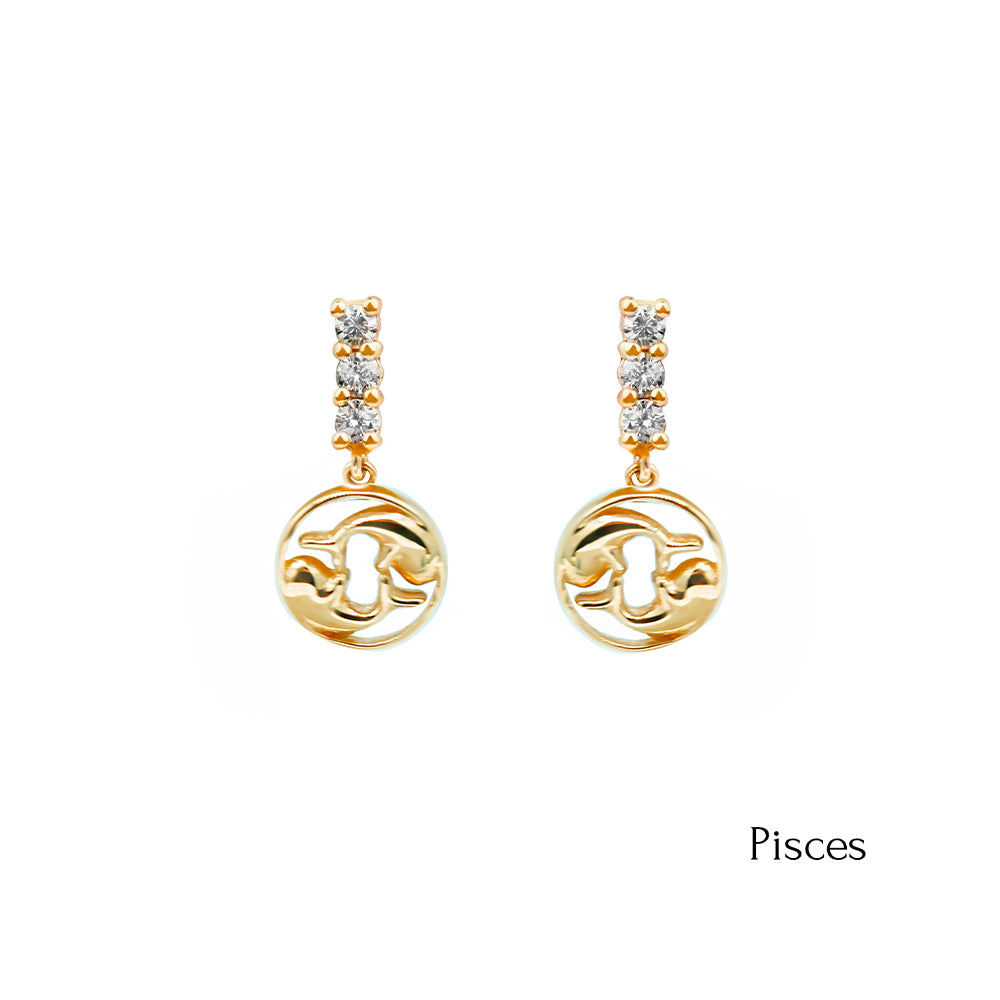 14K Gold Diamond Pisces Earrings