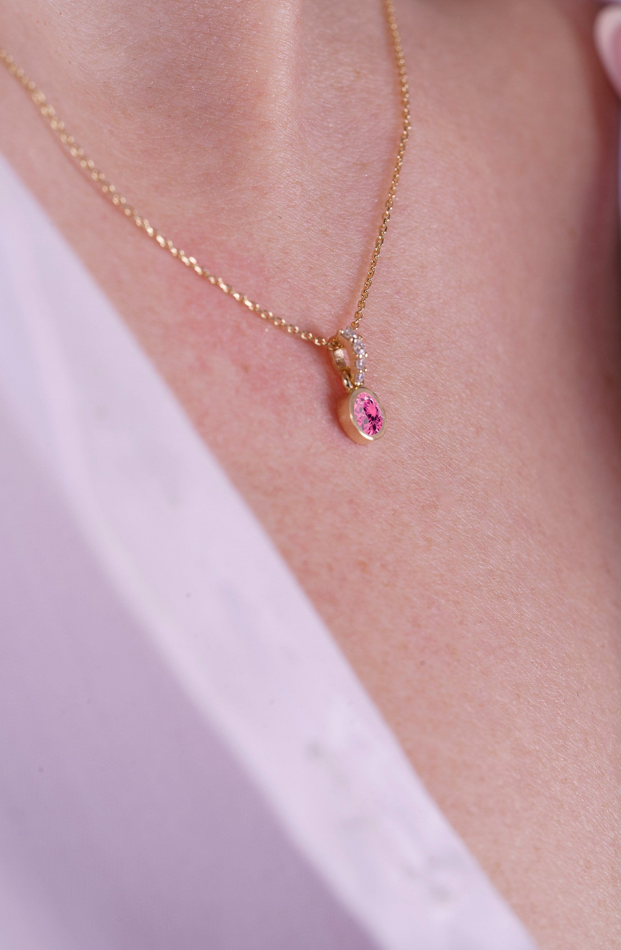 Round Pink Sapphire Diamond Necklace