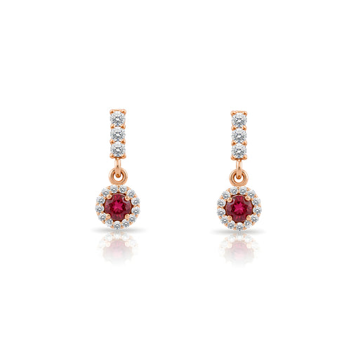 14K Gold Ruby Halo Earrings