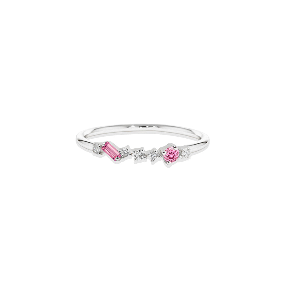 14K Gold Pink Sapphire Ring / Scattered Gemstone Ring