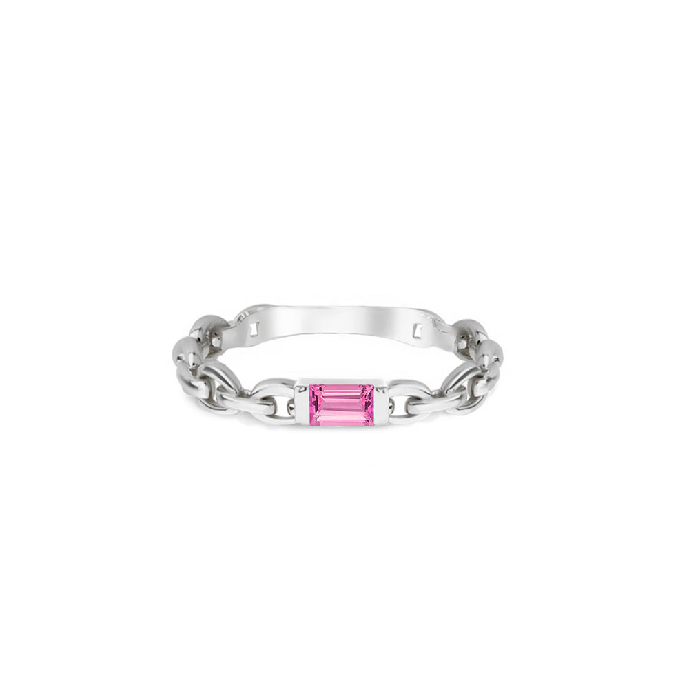 14K Gold Modern Link Band / Pink Sapphire Chain Ring